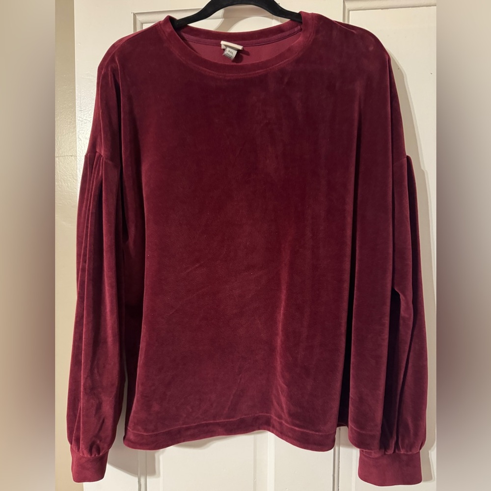 Burgundy Velvet Long Sleeve Top